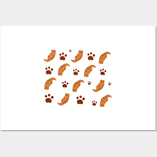 pattern of otters with paw prints Posters and Art